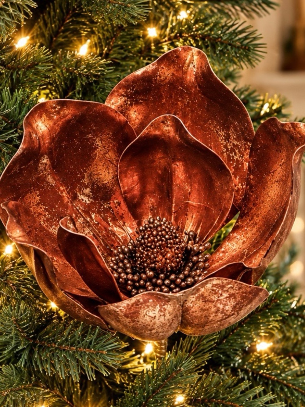 Decorative Metallic Brown Magnolia Flower Ornament - Home Holiday